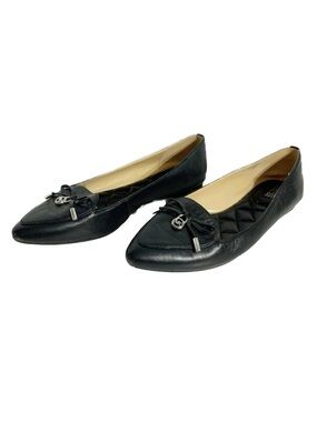 Michael Michael Kors Leather Pointed Toe Loafers Flats Bow with MK Charm at Vamp